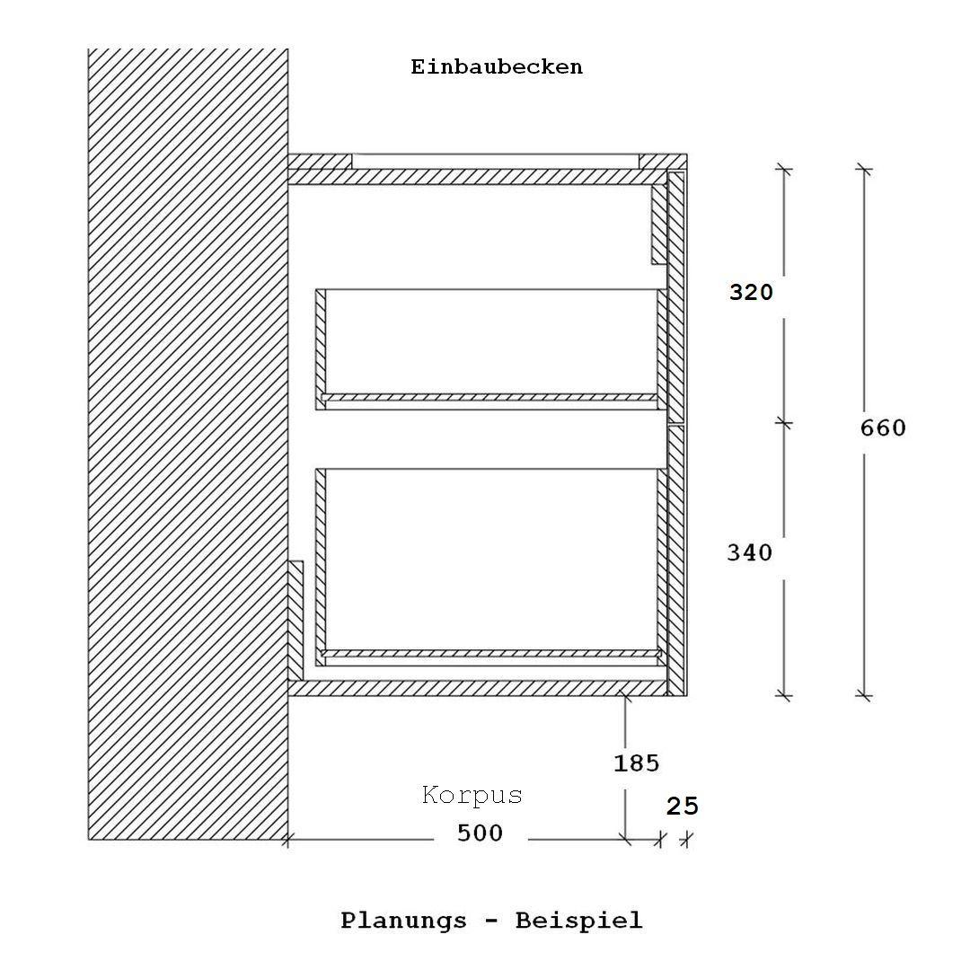 WT_Schnitt_EB_2HSL_ Waschtisch Unterschrank für Einbaubecken